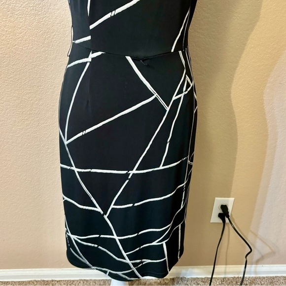 NWT Tahari Dress Sz 2 Arthur S. Levine Black White Geometric Lines Short Slv ASL - Picture 4 of 16